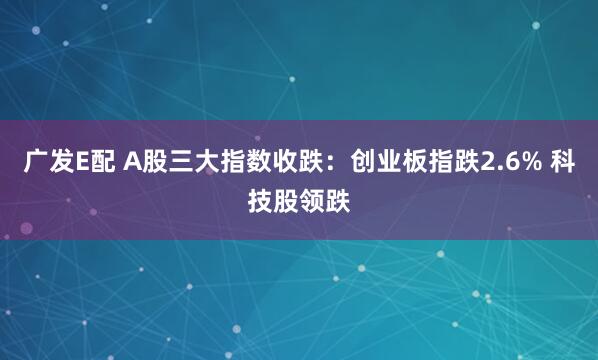 广发E配 A股三大指数收跌：创业板指跌2.6% 科技股领跌